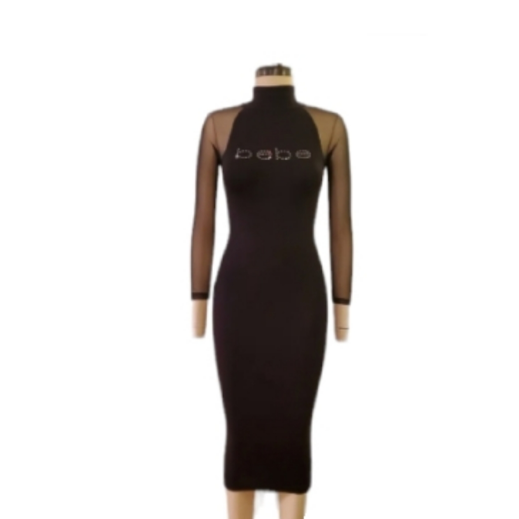 Bebe L/S Mock Logo Raglan Midi Dress